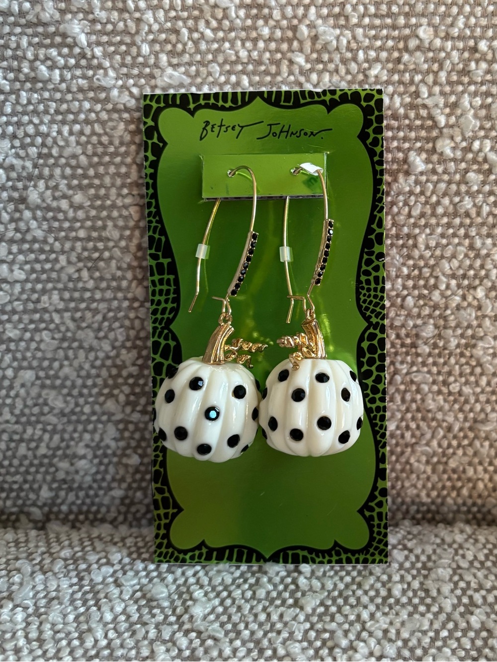 Betsey Johnson White & Black Polka Dot Pumpkin Dangle Earrings